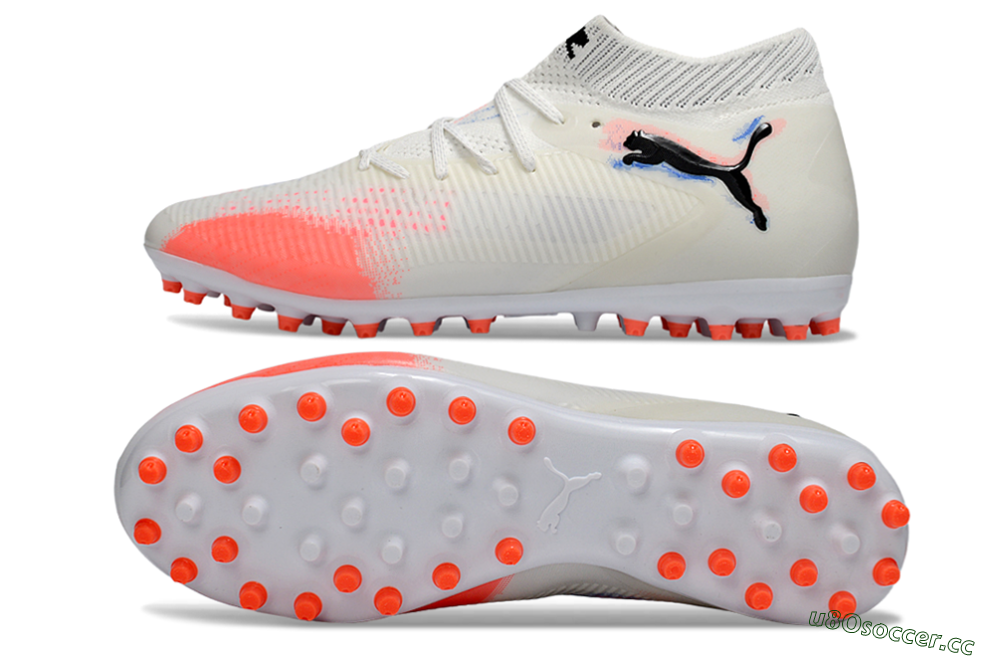 Men's Puma Future 8 Ultimate MG Multi Ground Low-Tops Football Boots - White/Electric Coral/Black 1