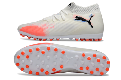 Men's Puma Future 8 Ultimate MG Multi Ground Low-Tops Football Boots - White/Electric Coral/Black