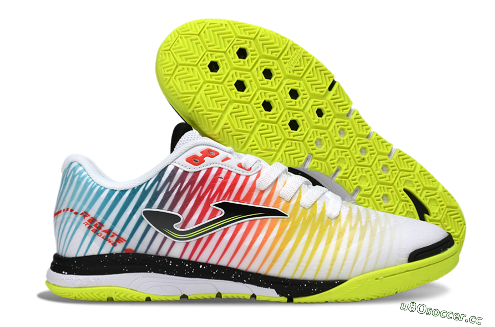 Men's Joma Top Flex IC Indoor & Futsal Low-Tops Football Shoes - White/Vibrant Yellow/Gradient Multicolor 2