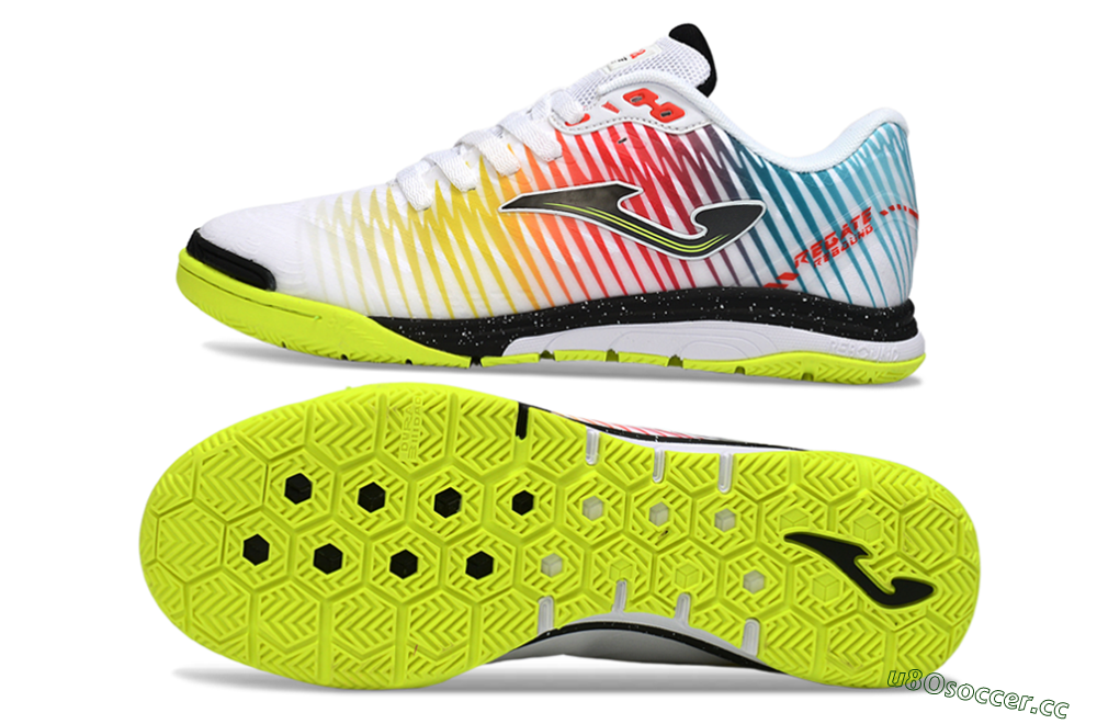 Men's Joma Top Flex IC Indoor & Futsal Low-Tops Football Shoes - White/Vibrant Yellow/Gradient Multicolor 1