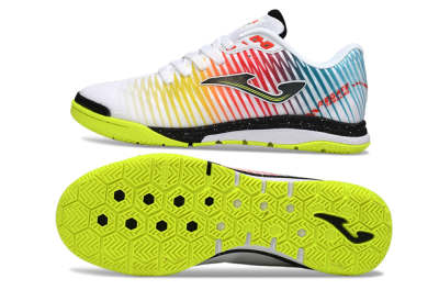 Men's Joma Top Flex IC Indoor & Futsal Low-Tops Football Shoes - White/Vibrant Yellow/Gradient Multicolor