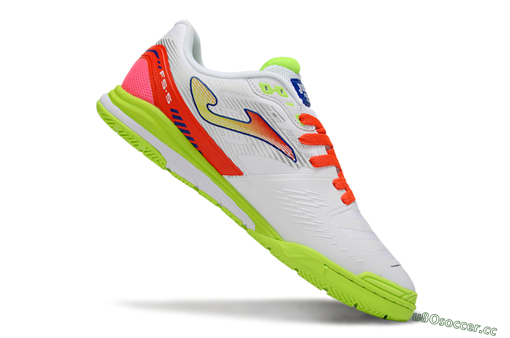 Men's Joma Top Flex IC Indoor & Futsal Low-Tops Football Shoes - White/Neon Green/Coral Red 4