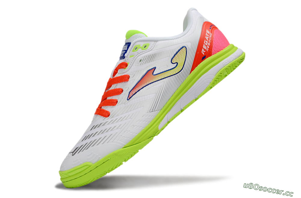 Men's Joma Top Flex IC Indoor & Futsal Low-Tops Football Shoes - White/Neon Green/Coral Red 5