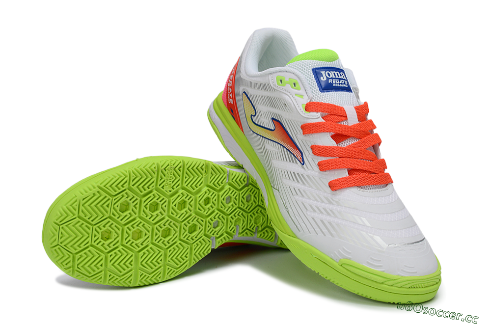 Men's Joma Top Flex IC Indoor & Futsal Low-Tops Football Shoes - White/Neon Green/Coral Red 3
