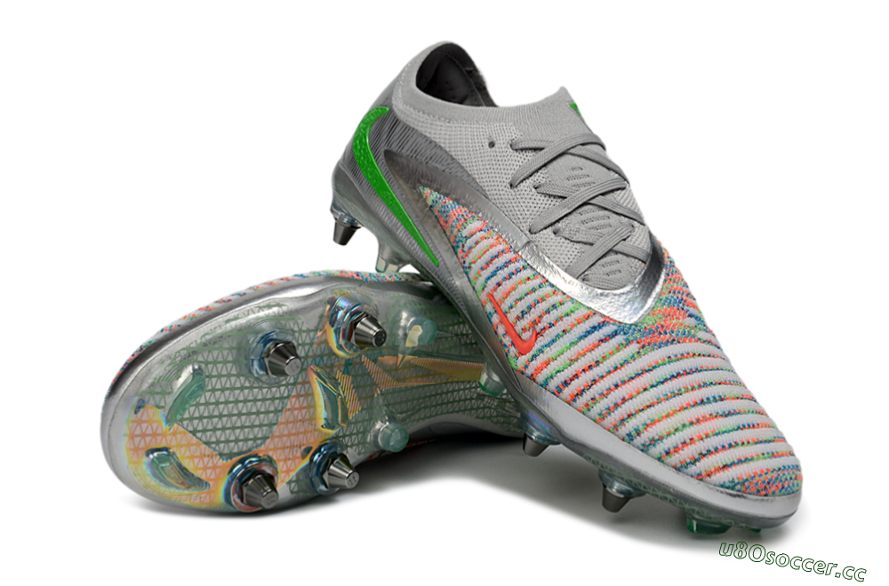 Unisex Nike Phantom 6 Low Elite SG Soft Ground Low-Tops Football Boots - Gray/Electric Green/Orange Burst 3