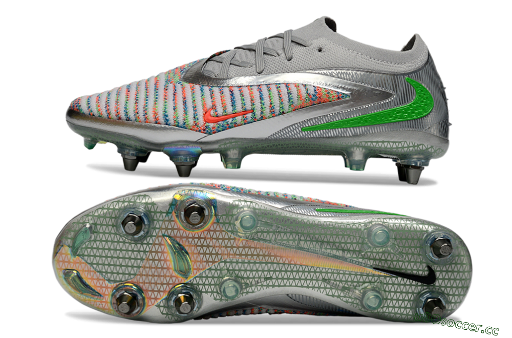 Unisex Nike Phantom 6 Low Elite SG Soft Ground Low-Tops Football Boots - Gray/Electric Green/Orange Burst 1
