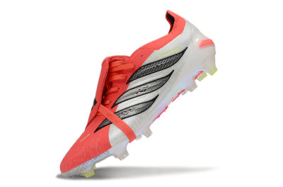Men's Adidas Predator 25 Elite Fold-Over Tongue FG Firm Ground Low-Tops Football Boots - Red/Neon Orange/Metallic Silver