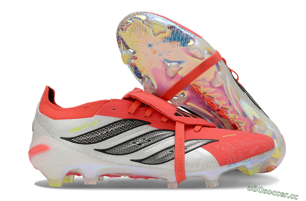 Men's Adidas Predator 25 Elite Fold-Over Tongue FG Firm Ground Low-Tops Football Boots - Red/Neon Orange/Metallic Silver 2