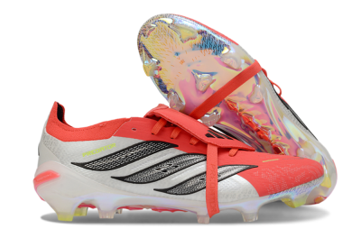 Men's Adidas Predator 25 Elite Fold-Over Tongue FG Firm Ground Low-Tops Football Boots - Red/Neon Orange/Metallic Silver