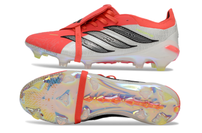 Men's Adidas Predator 25 Elite Fold-Over Tongue FG Firm Ground Low-Tops Football Boots - Red/Neon Orange/Metallic Silver