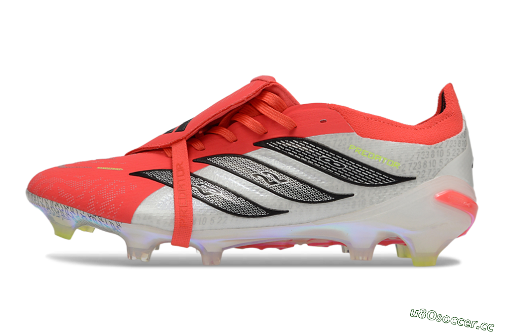 Men's Adidas Predator 25 Elite Fold-Over Tongue FG Firm Ground Low-Tops Football Boots - Red/Neon Orange/Metallic Silver 0