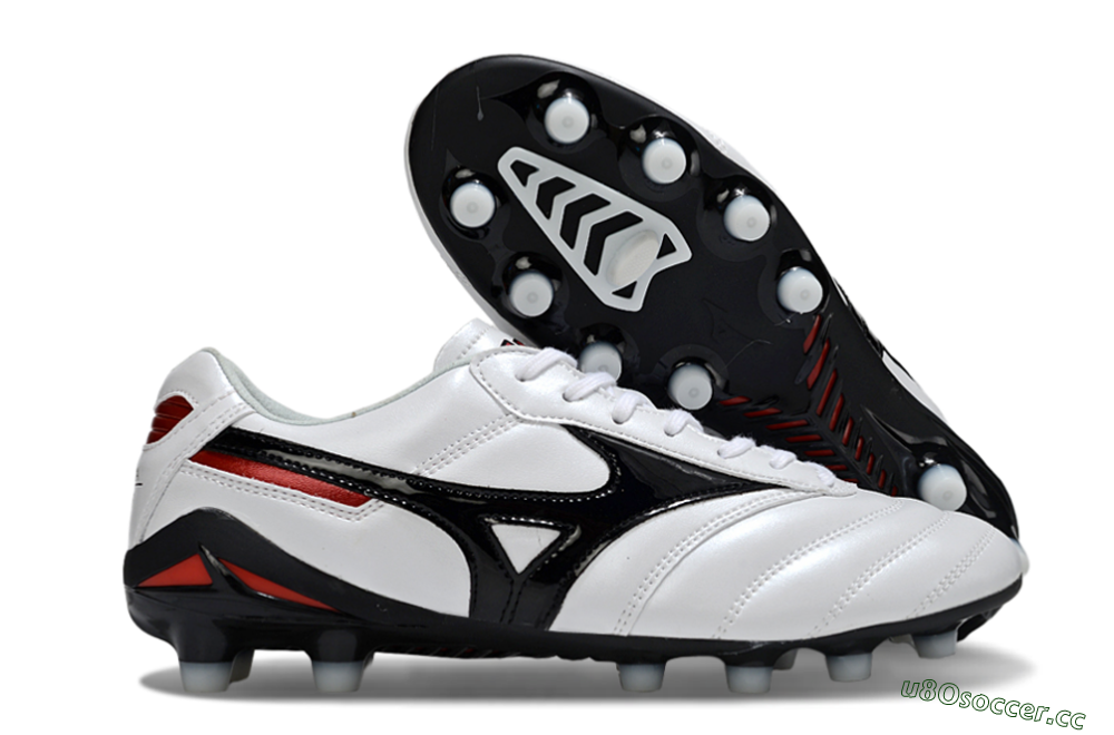 Men's Mizuno Morelia Neo 2 FG Firm Ground Low-Tops Football Boots - White/Crimson Black/Crimson White 2