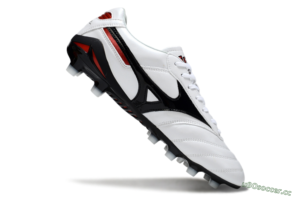 Men's Mizuno Morelia Neo 2 FG Firm Ground Low-Tops Football Boots - White/Crimson Black/Crimson White 4