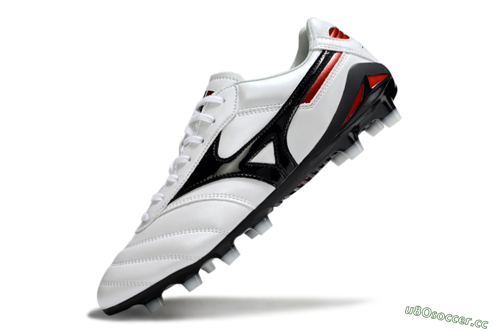 Men's Mizuno Morelia Neo 2 FG Firm Ground Low-Tops Football Boots - White/Crimson Black/Crimson White 5