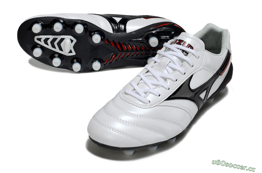 Men's Mizuno Morelia Neo 2 FG Firm Ground Low-Tops Football Boots - White/Crimson Black/Crimson White 3