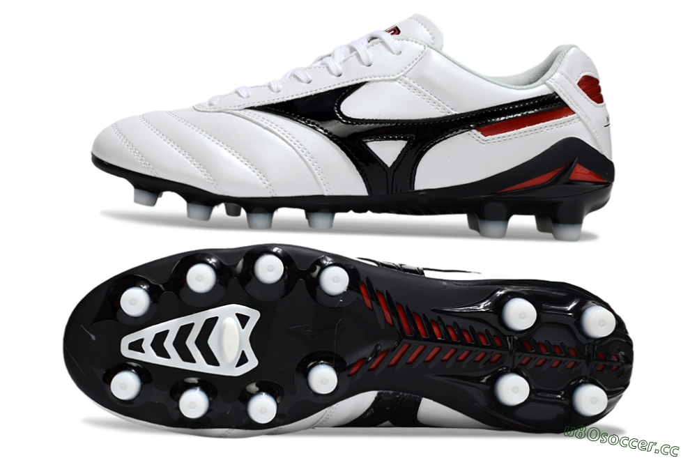 Men's Mizuno Morelia Neo 2 FG Firm Ground Low-Tops Football Boots - White/Crimson Black/Crimson White 1