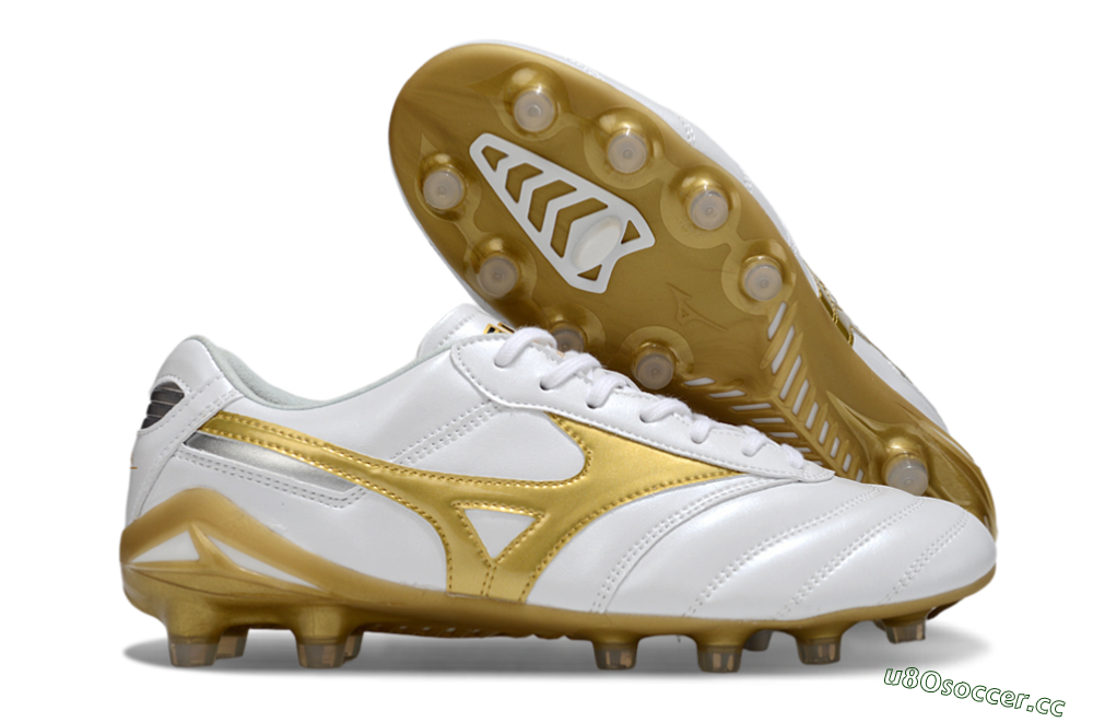 Men's Mizuno Morelia Neo 2 FG Firm Ground Low-Tops Football Boots - White/Golden Pearl/Classic White 2