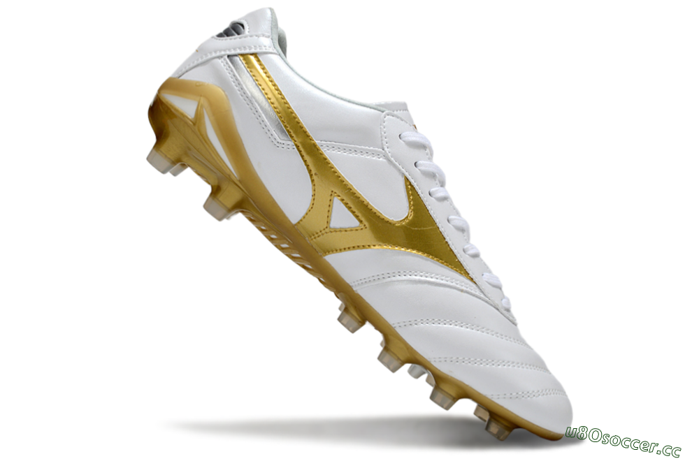Men's Mizuno Morelia Neo 2 FG Firm Ground Low-Tops Football Boots - White/Golden Pearl/Classic White 4