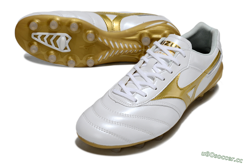 Men's Mizuno Morelia Neo 2 FG Firm Ground Low-Tops Football Boots - White/Golden Pearl/Classic White 3