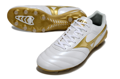 Men's Mizuno Morelia Neo 2 FG Firm Ground Low-Tops Football Boots - White/Golden Pearl/Classic White