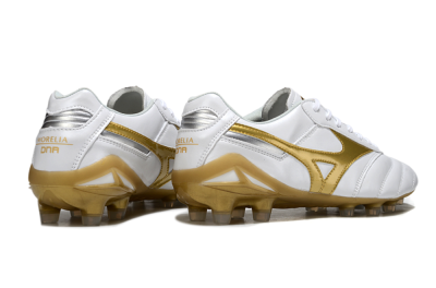 Men's Mizuno Morelia Neo 2 FG Firm Ground Low-Tops Football Boots - White/Golden Pearl/Classic White