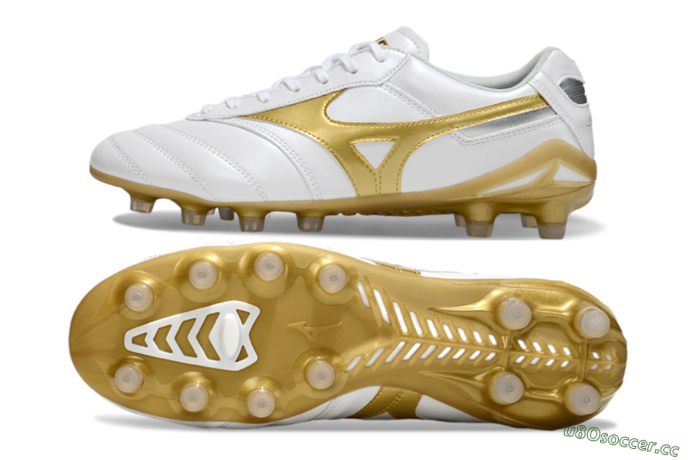 Men's Mizuno Morelia Neo 2 FG Firm Ground Low-Tops Football Boots - White/Golden Pearl/Classic White 1