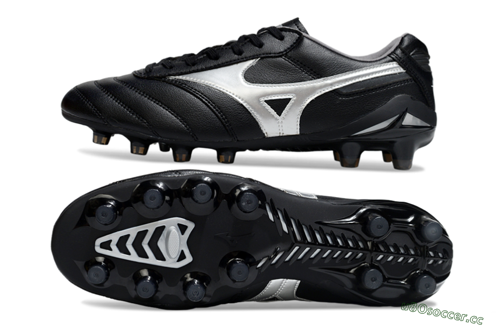 Men's Mizuno Morelia Neo 2 FG Firm Ground Low-Tops Football Boots - Black/Midnight Black/Silver Shine 1