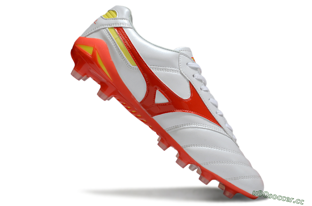 Men's Mizuno Morelia Neo 2 FG Firm Ground Low-Tops Football Boots - White/Fiery Red/Sunshine Yellow 3