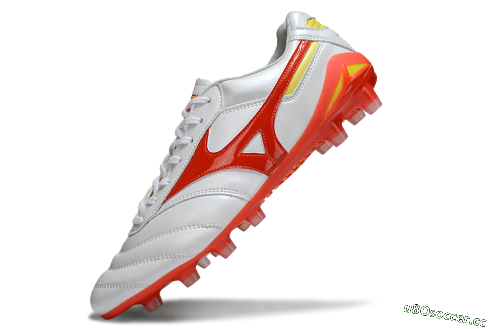 Men's Mizuno Morelia Neo 2 FG Firm Ground Low-Tops Football Boots - White/Fiery Red/Sunshine Yellow 4