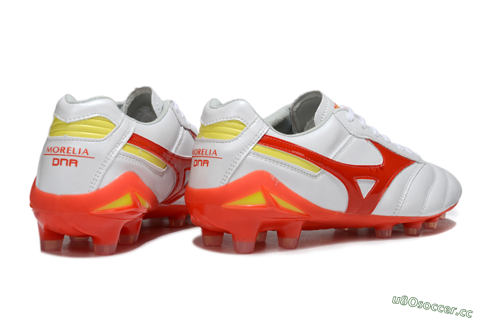 Men's Mizuno Morelia Neo 2 FG Firm Ground Low-Tops Football Boots - White/Fiery Red/Sunshine Yellow 5