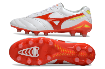Men's Mizuno Morelia Neo 2 FG Firm Ground Low-Tops Football Boots - White/Fiery Red/Sunshine Yellow
