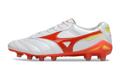 Men's Mizuno Morelia Neo 2 FG Firm Ground Low-Tops Football Boots - White/Fiery Red/Sunshine Yellow