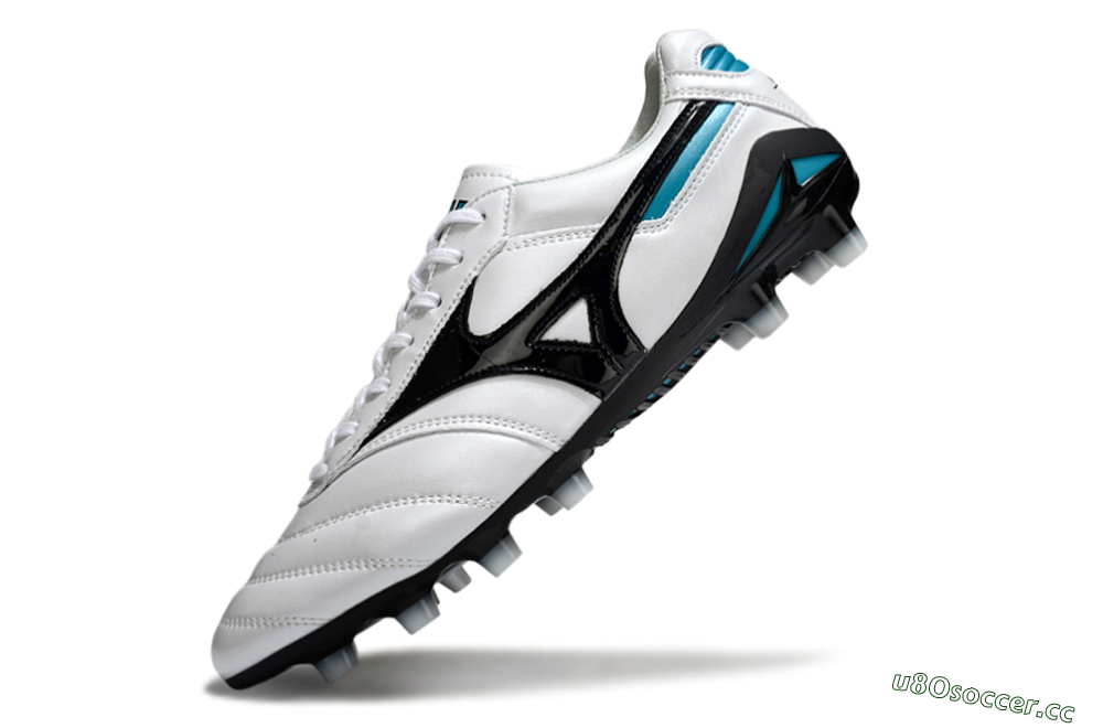 Men's Mizuno Morelia Neo 2 FG Firm Ground Low-Tops Football Boots - White/Midnight Black/Turquoise 5