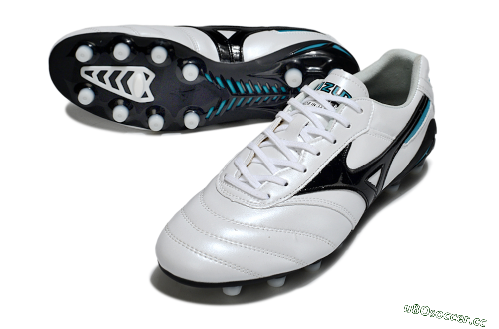 Men's Mizuno Morelia Neo 2 FG Firm Ground Low-Tops Football Boots - White/Midnight Black/Turquoise 3
