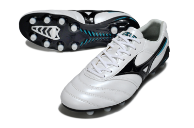 Men's Mizuno Morelia Neo 2 FG Firm Ground Low-Tops Football Boots - White/Midnight Black/Turquoise