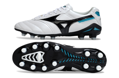 Men's Mizuno Morelia Neo 2 FG Firm Ground Low-Tops Football Boots - White/Midnight Black/Turquoise