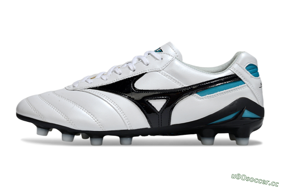 Men's Mizuno Morelia Neo 2 FG Firm Ground Low-Tops Football Boots - White/Midnight Black/Turquoise 0