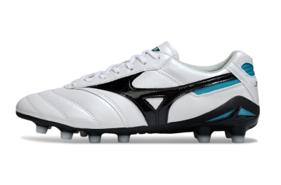 Men's Mizuno Morelia Neo 2 FG Firm Ground Low-Tops Football Boots - White/Midnight Black/Turquoise