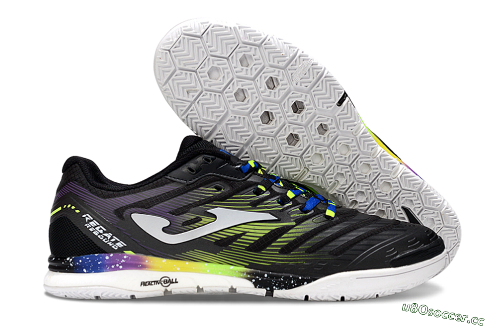 Men's Joma Top Flex IC Indoor & Futsal Low-Tops Football Shoes - Black/Electric Green/Gradient Purple 2