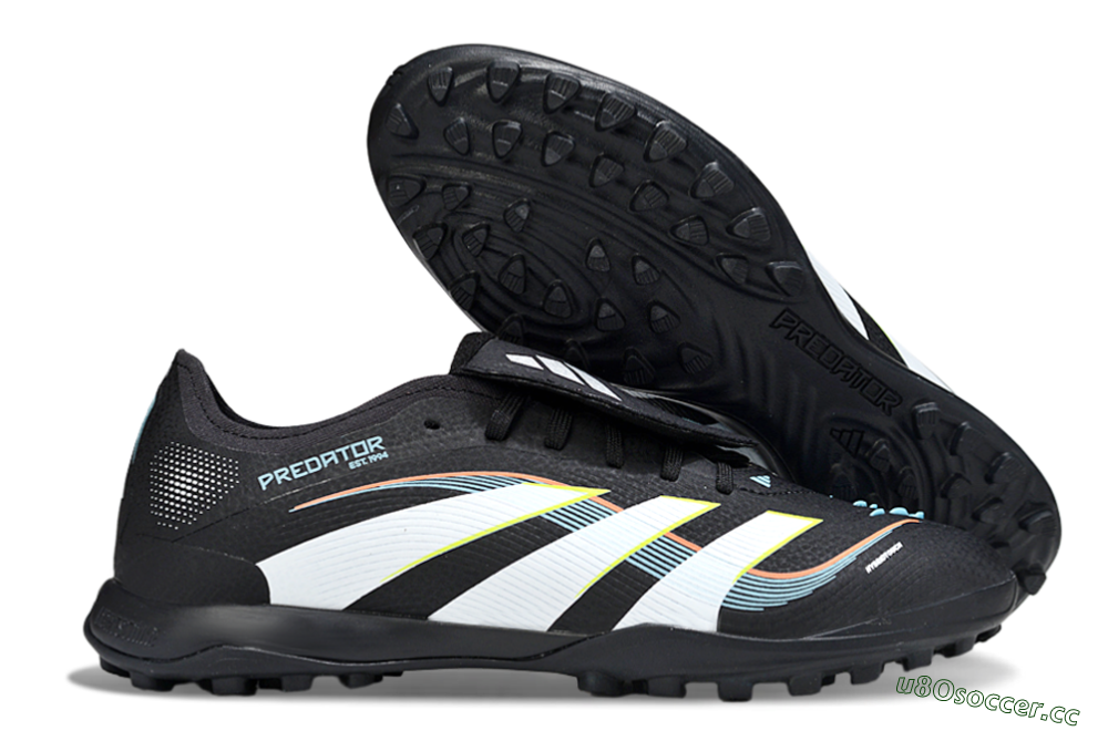 Men's Adidas Predator 25 Elite Fold-Over Tongue TF Artificial Turf Low-Tops Football Shoes - Black/Electric Yellow/White Strike 2