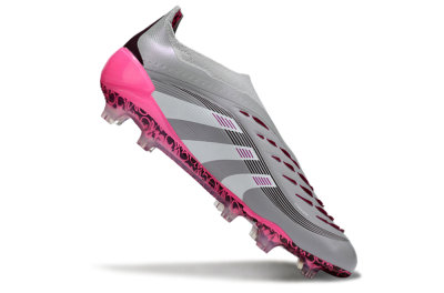 Men's Adidas Predator 25 Elite Laceless FG Firm Ground Low-Tops Football Boots - Gray/Electric Pink/Graphite Gray