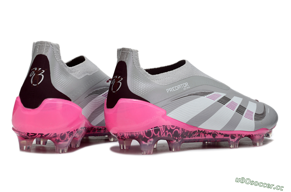Men's Adidas Predator 25 Elite Laceless FG Firm Ground Low-Tops Football Boots - Gray/Electric Pink/Graphite Gray 6