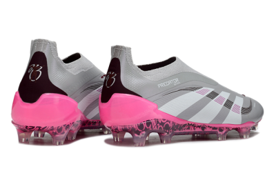 Men's Adidas Predator 25 Elite Laceless FG Firm Ground Low-Tops Football Boots - Gray/Electric Pink/Graphite Gray