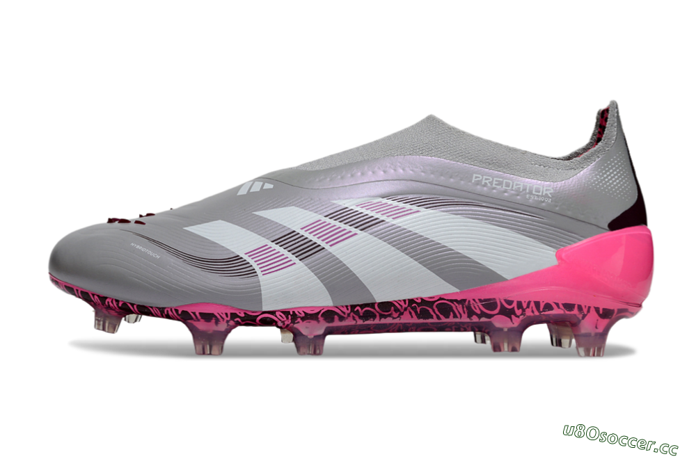Men's Adidas Predator 25 Elite Laceless FG Firm Ground Low-Tops Football Boots - Gray/Electric Pink/Graphite Gray 0