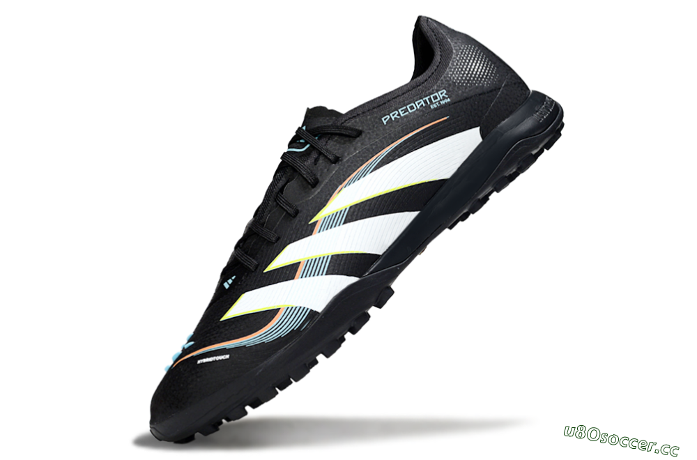 Men's Adidas Predator 25 Elite TF Artificial Turf Low-Tops Football Shoes - Black/Electric Yellow/Frosted Blue 5