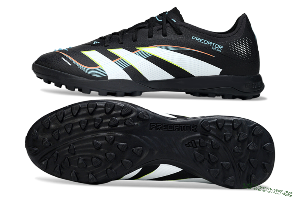 Men's Adidas Predator 25 Elite TF Artificial Turf Low-Tops Football Shoes - Black/Electric Yellow/Frosted Blue 1