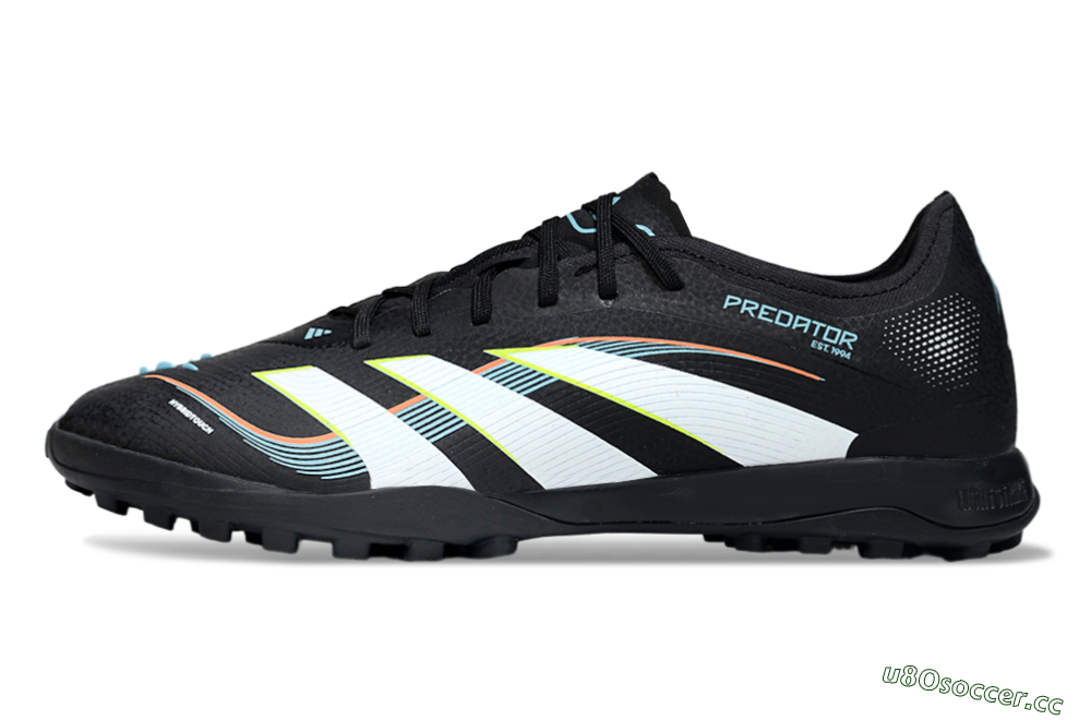 Men's Adidas Predator 25 Elite TF Artificial Turf Low-Tops Football Shoes - Black/Electric Yellow/Frosted Blue 0