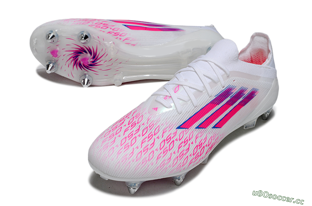 Men's Adidas F50 Elite SG Soft Ground Low-Tops Football Boots - White/Electric Pink/Blue Mirage 3
