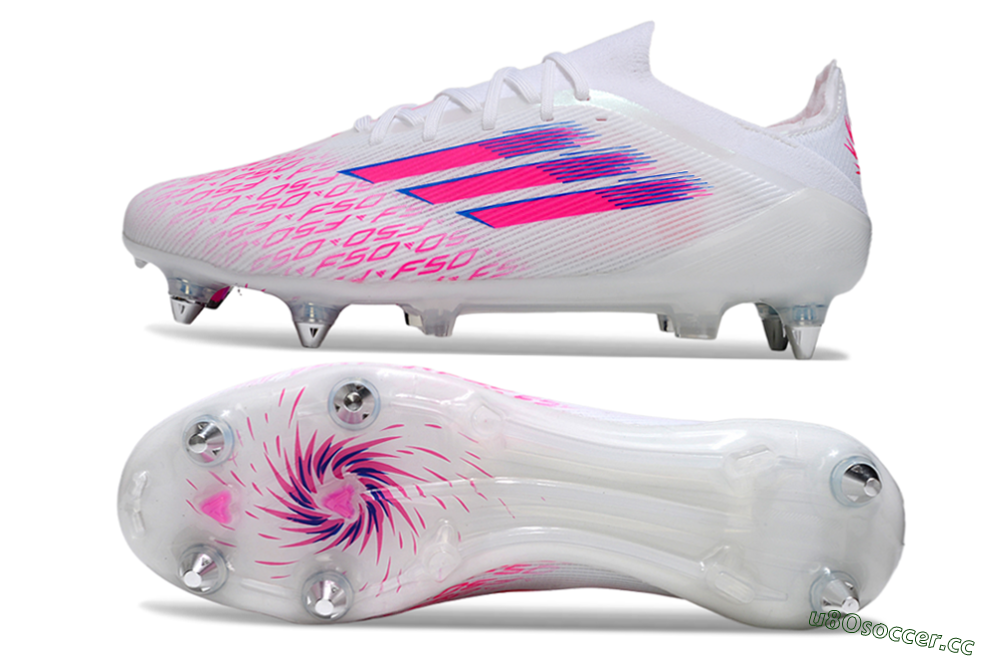 Men's Adidas F50 Elite SG Soft Ground Low-Tops Football Boots - White/Electric Pink/Blue Mirage 1