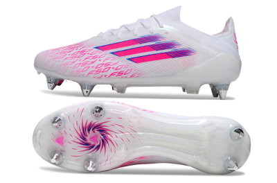 Men's Adidas F50 Elite SG Soft Ground Low-Tops Football Boots - White/Electric Pink/Blue Mirage